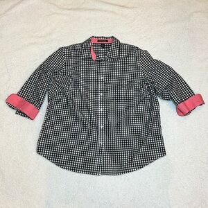 Ralph Lauren size 1X button down 3/4 length sleeve, black/white pink gin…